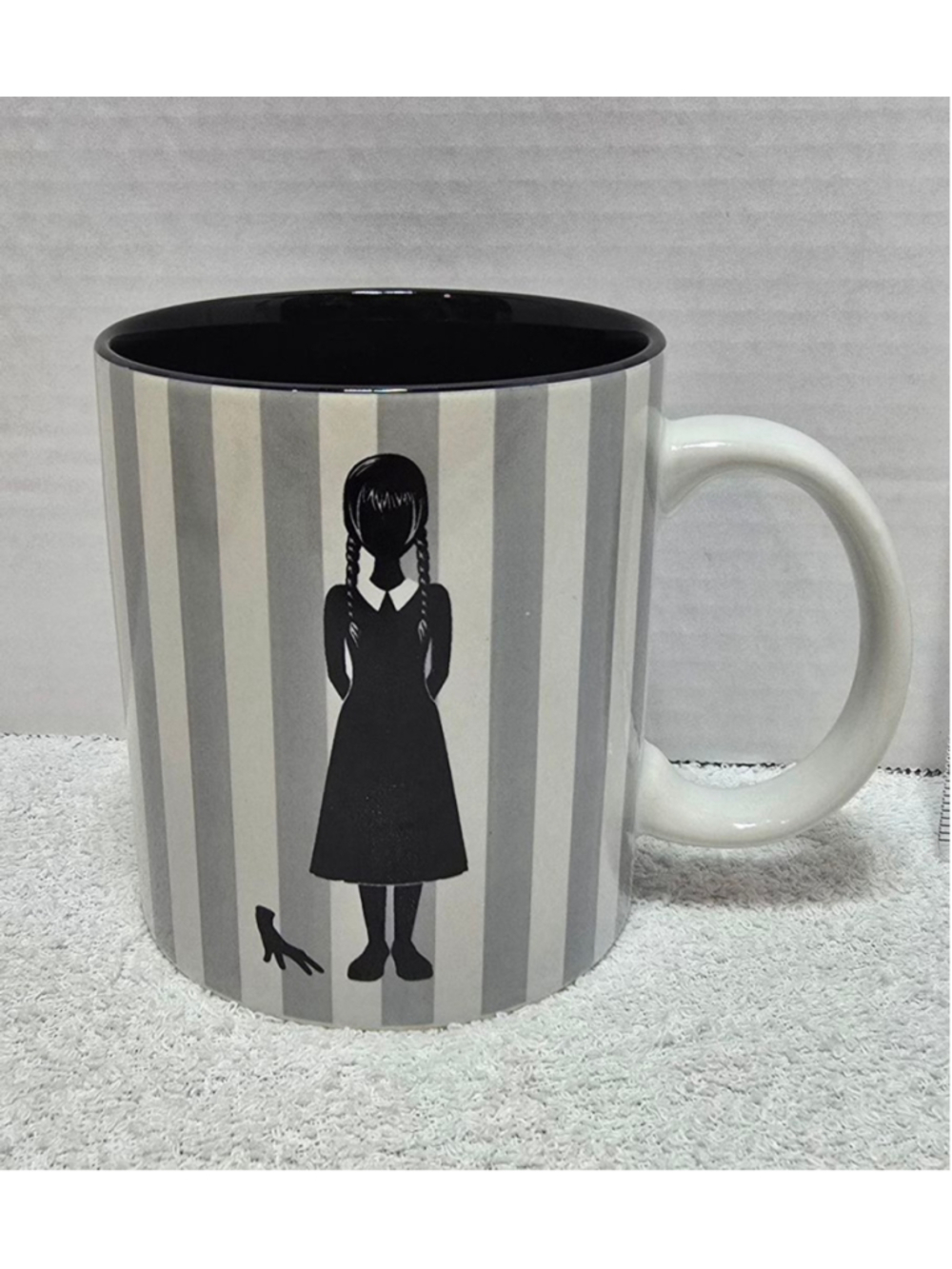 Silver Buffalo Wednesday Addams Striped Mug One Size Gray Black